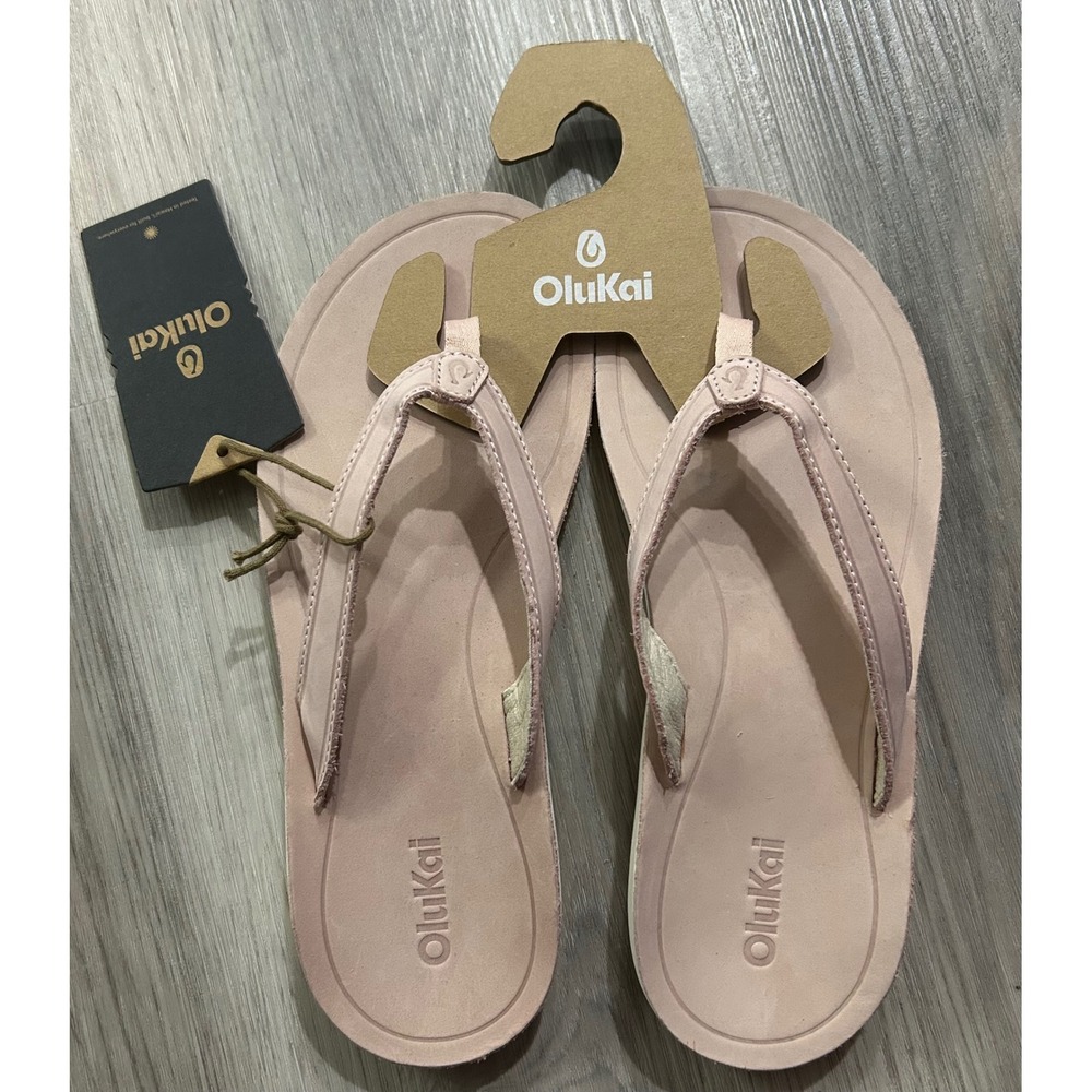 OluKai Womens South Shore Flip Flop Sandals Leather 10 Soft Pink - Picture 3 of 5